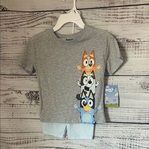 NWT Bluey Character Gray T-Shirt and Blue Shorts Set size 5t